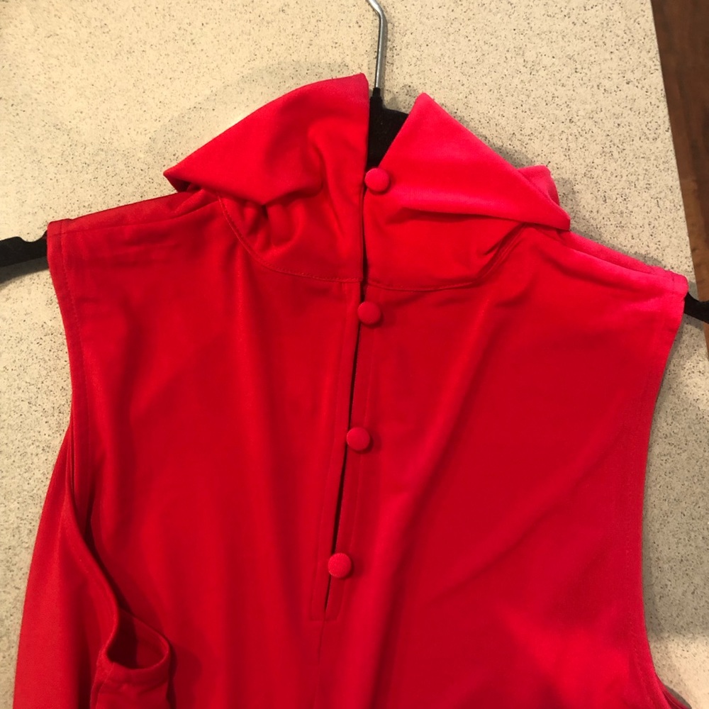 Classy Red Mock Neck Blouse w/ Button-up Back - Picture 4 of 4